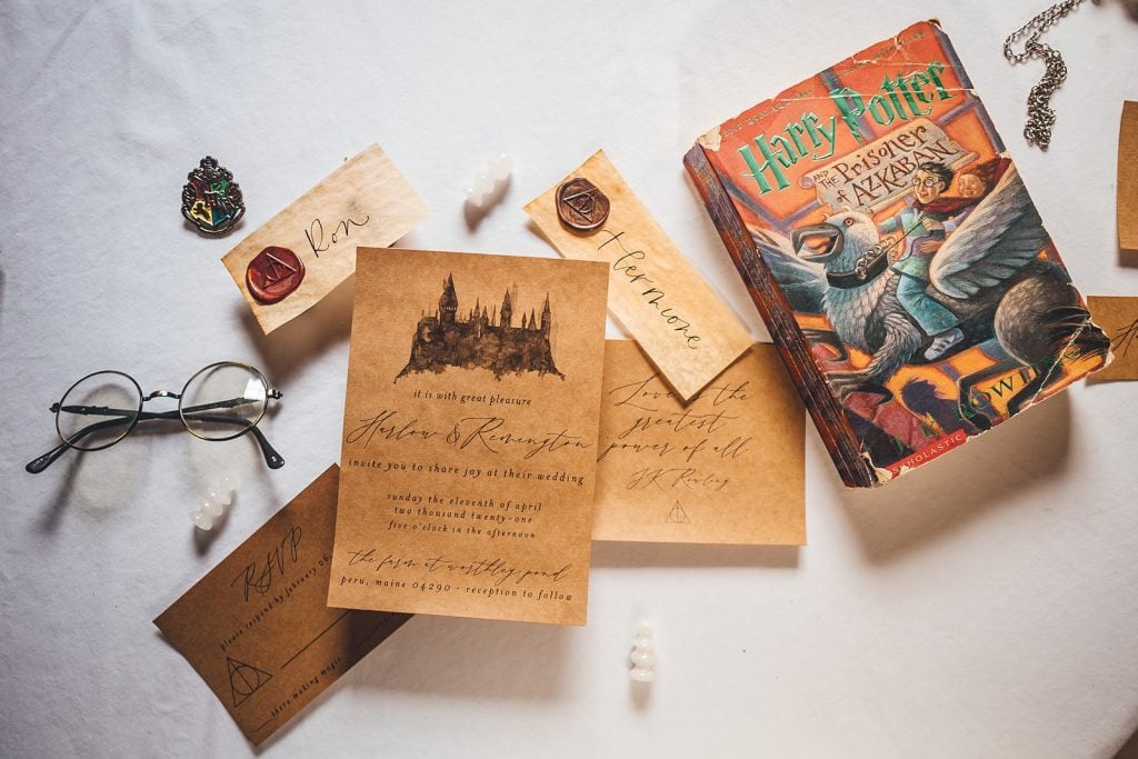 A Harry Potter styled wedding invitation suite from our styled shoot