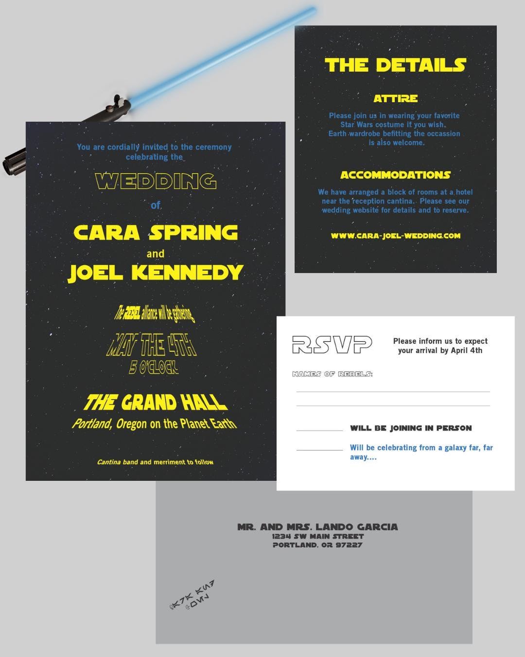 Sci-fi Star Wars wedding invitation suite