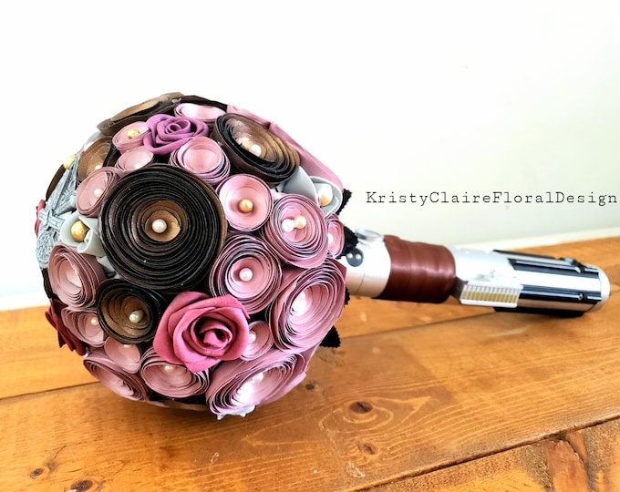 Mauve pink Star Wars paper flower bridal bouquet